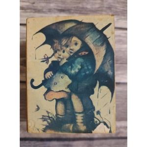 Vintage Hummel Wooden Boy and Girl under and Umbrella Music Box 108